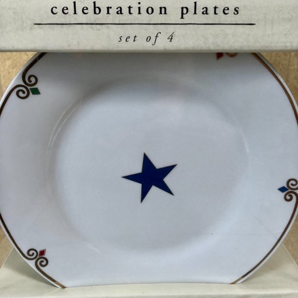 Pier 1 Celebration STAR Plates Set 4 Salad Dessert New NIB Red Green Purple Blue - Picture 2 of 4